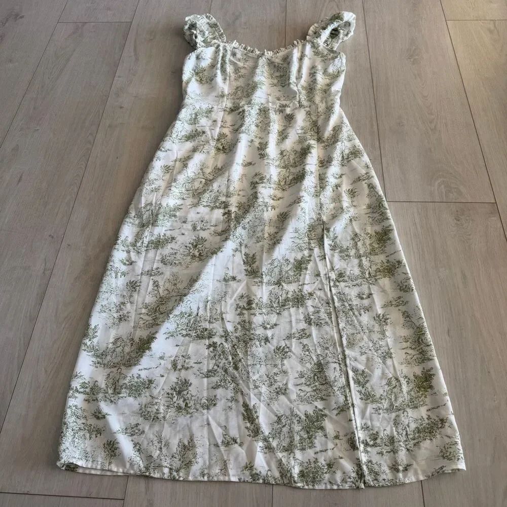 Cider Toile de Jouy Ruffle Trim Slit Midi Dress size XL